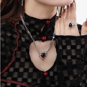 Gothic Spiked Heart Necklace – Dark Romantic Red Crystal Pendant